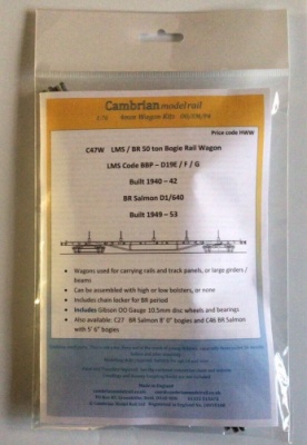 Cambrian C047W LMS/ BR 50 Ton Bogie Rail Wagon Kit OO Gauge